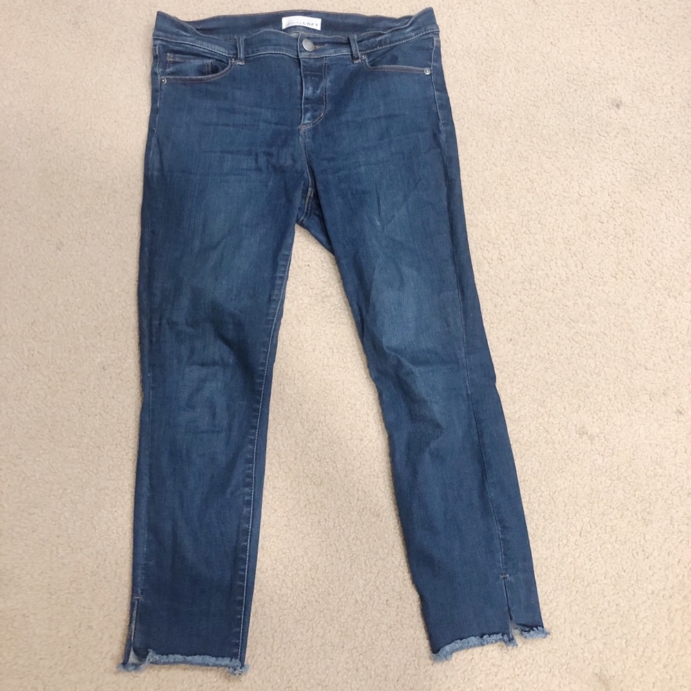 LOFT Fringe Bottom Straight Leg Denim Jeans